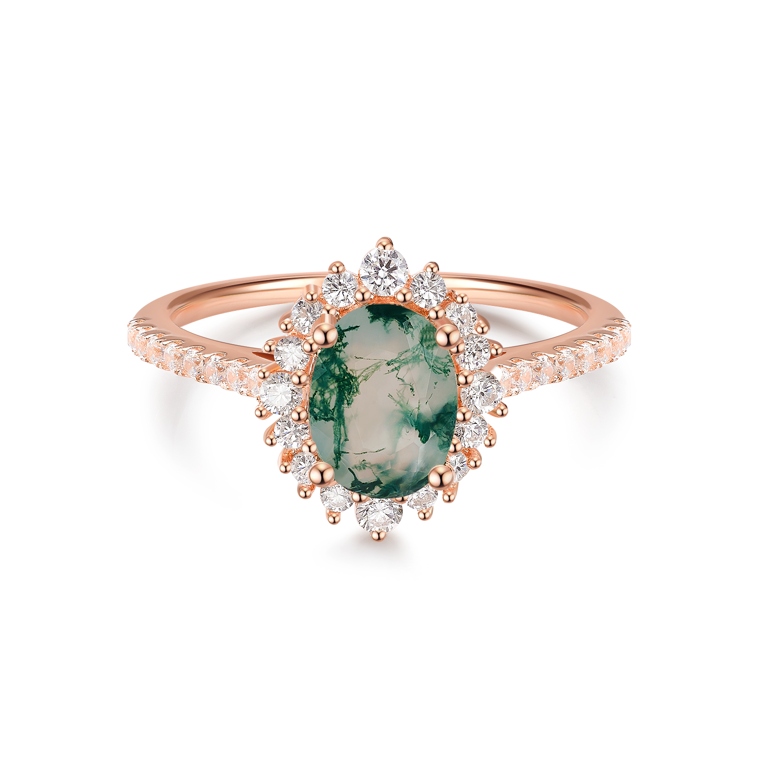 Between the Leaf Oval Moss Agate Ring