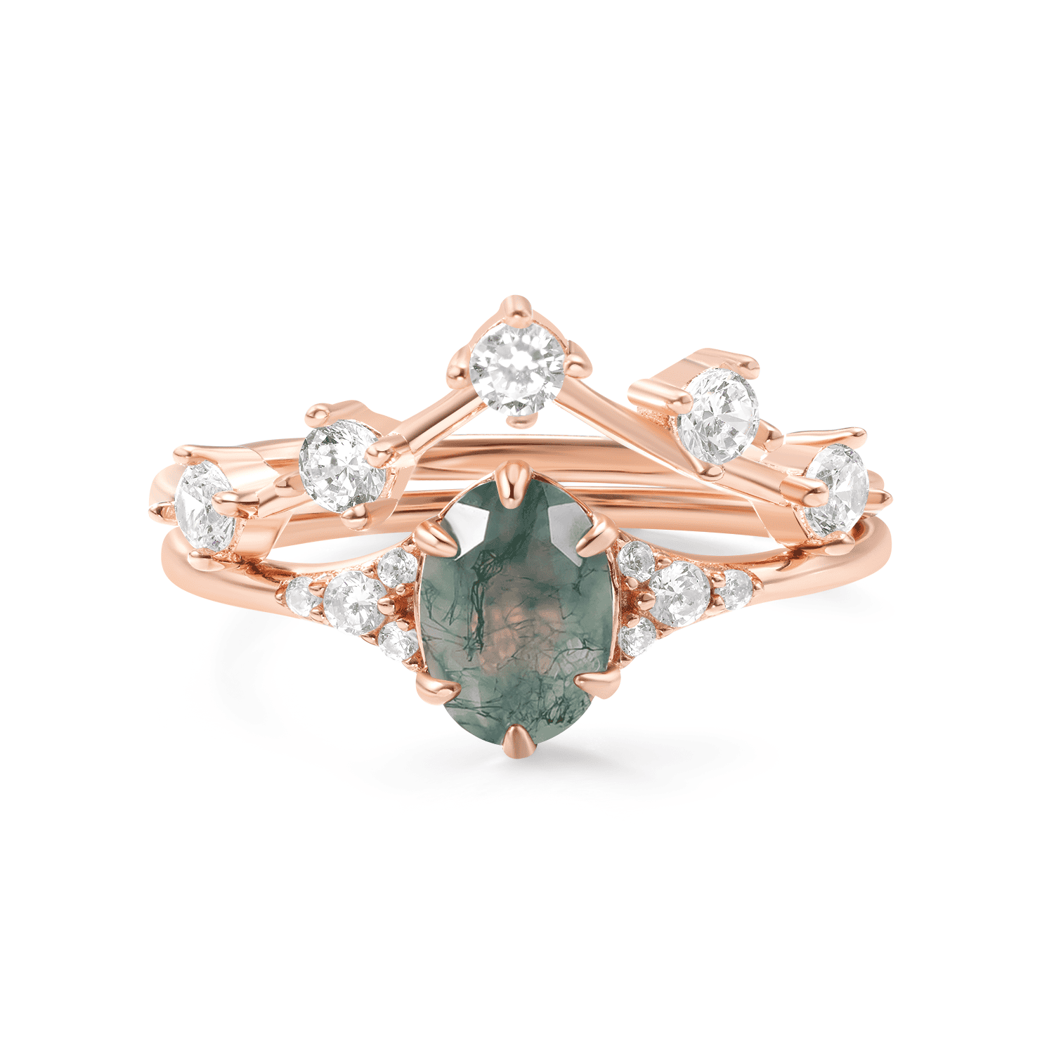 Elysian Moss Agate and Starlit Ring Set