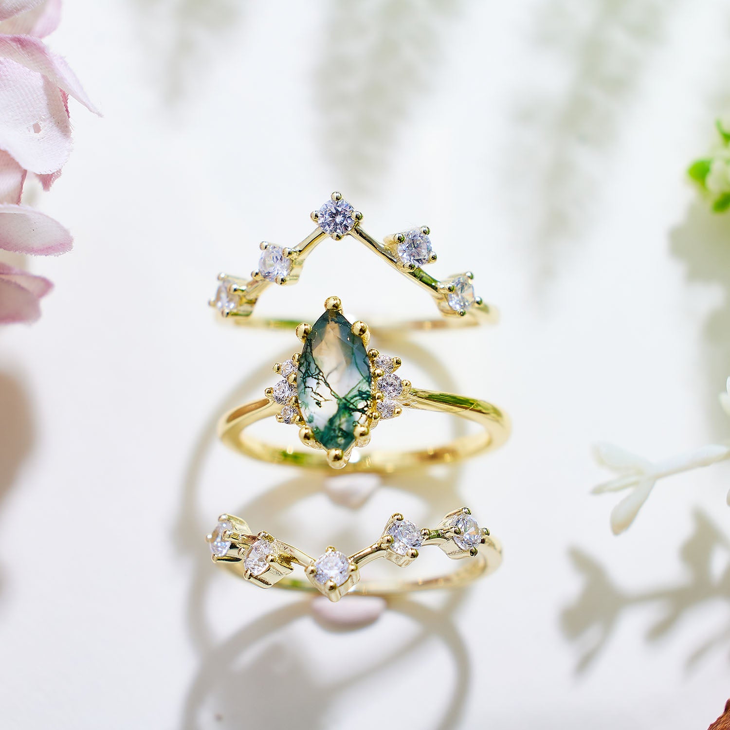 Luminary Moss Agate Stacking Set Ring