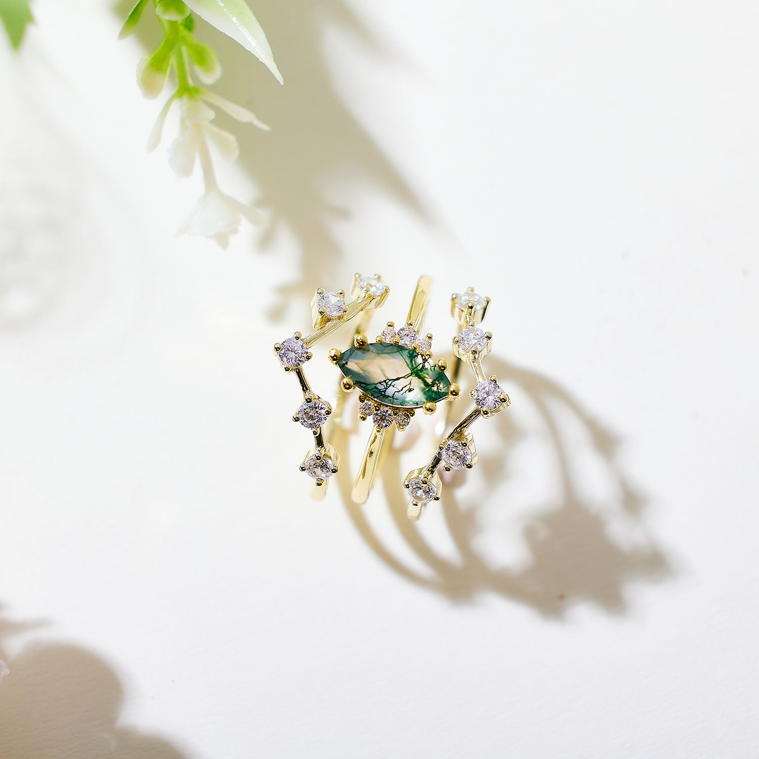 Luminary Moss Agate Stacking Set Ring