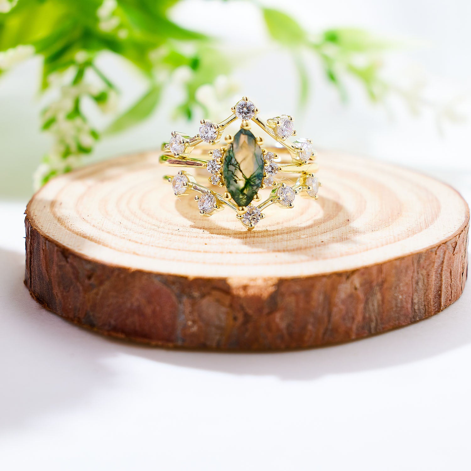 Luminary Moss Agate Stacking Set Ring