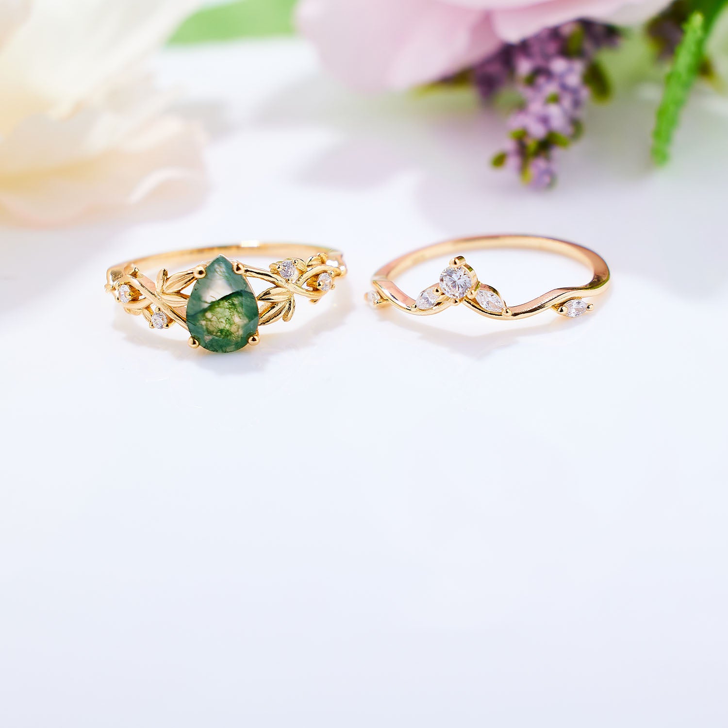 Emerald Whisper Moss Agate Ring