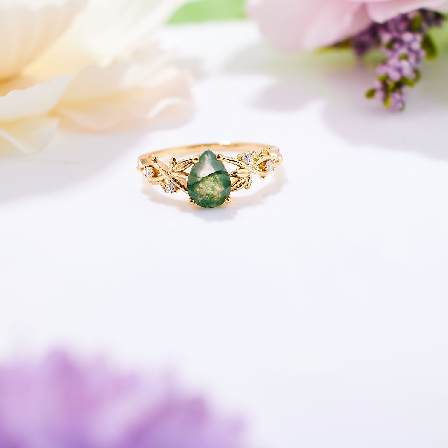 Emerald Whisper Moss Agate Ring