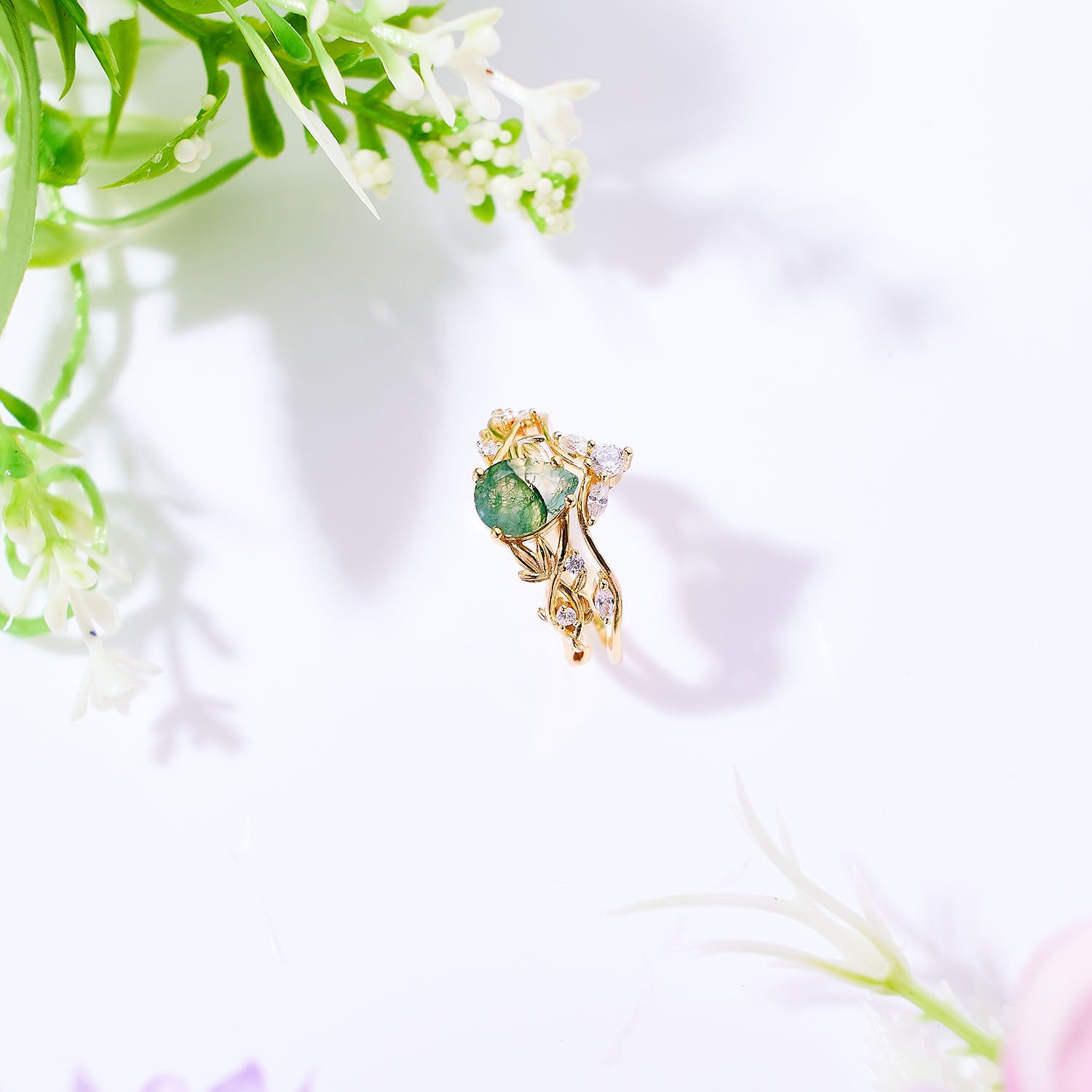 Emerald Whisper Moss Agate Ring