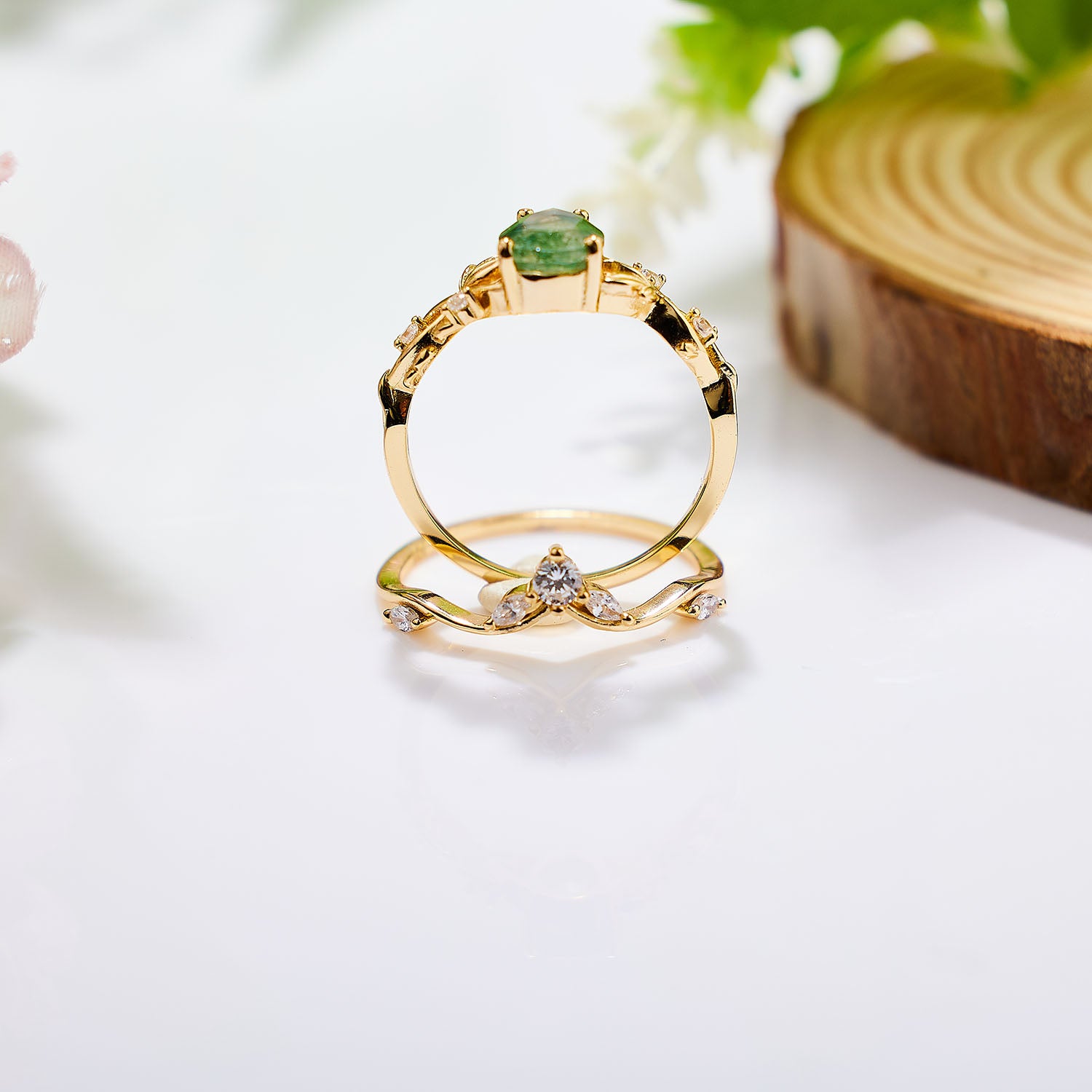 Emerald Whisper Moss Agate Ring