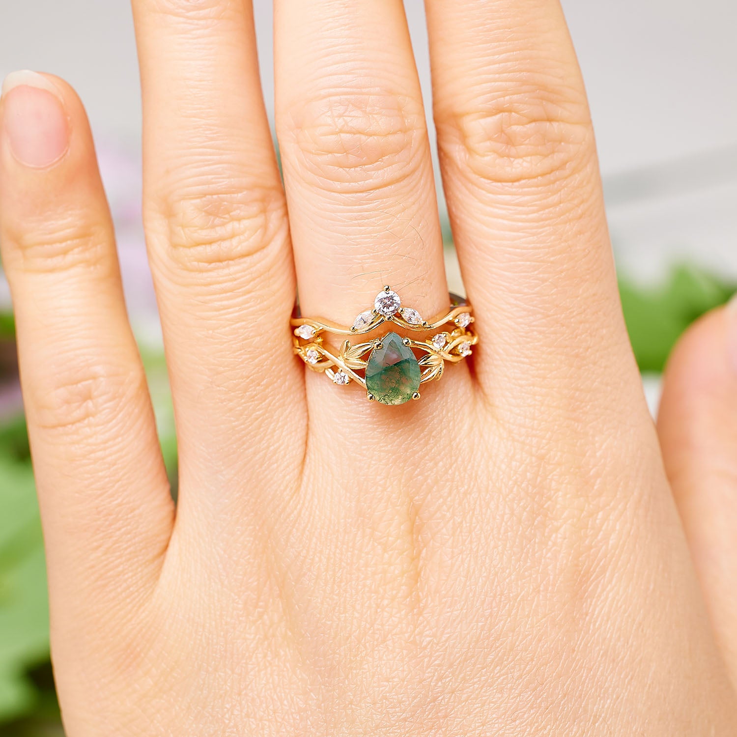 Emerald Whisper Moss Agate Ring