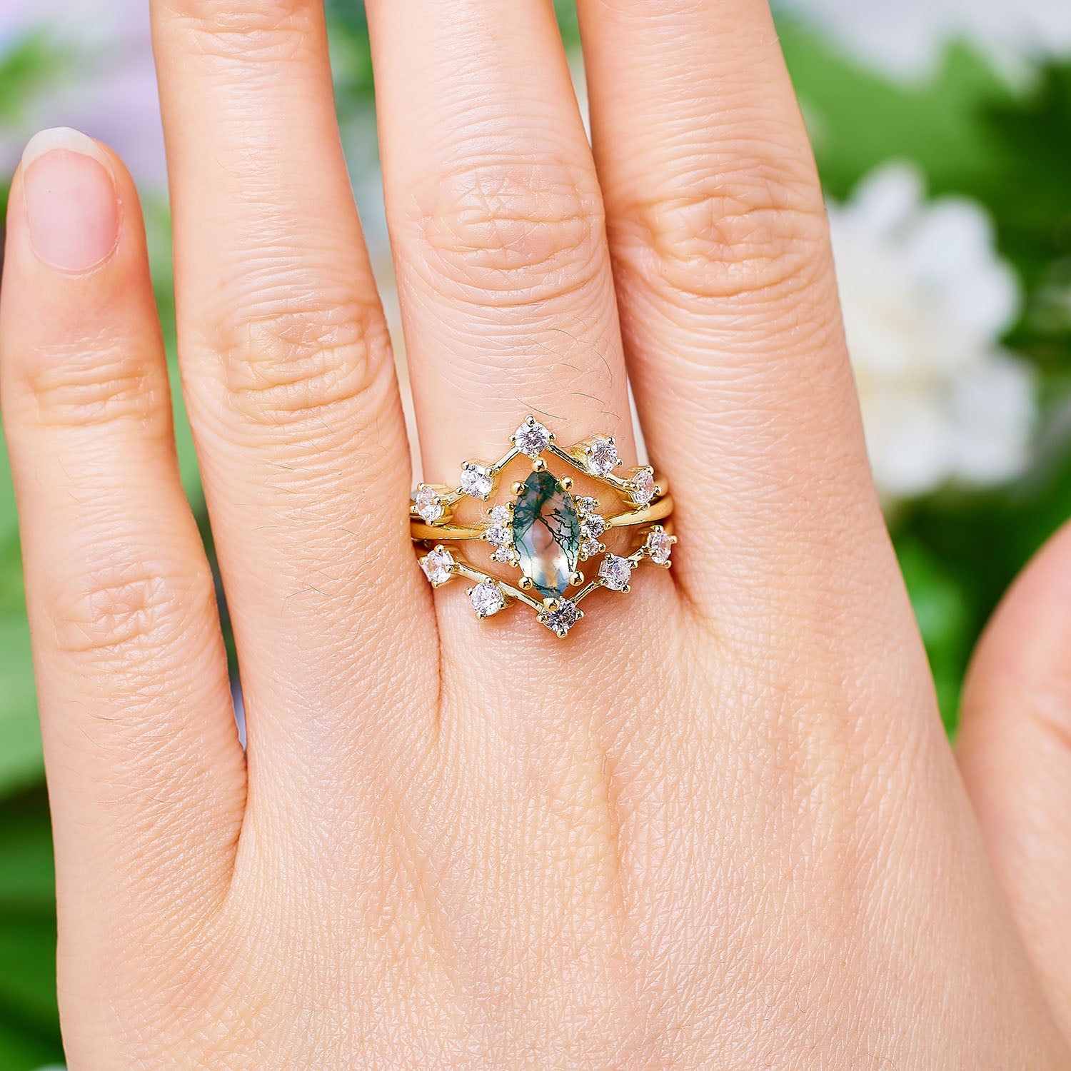 Luminary Moss Agate Stacking Set Ring