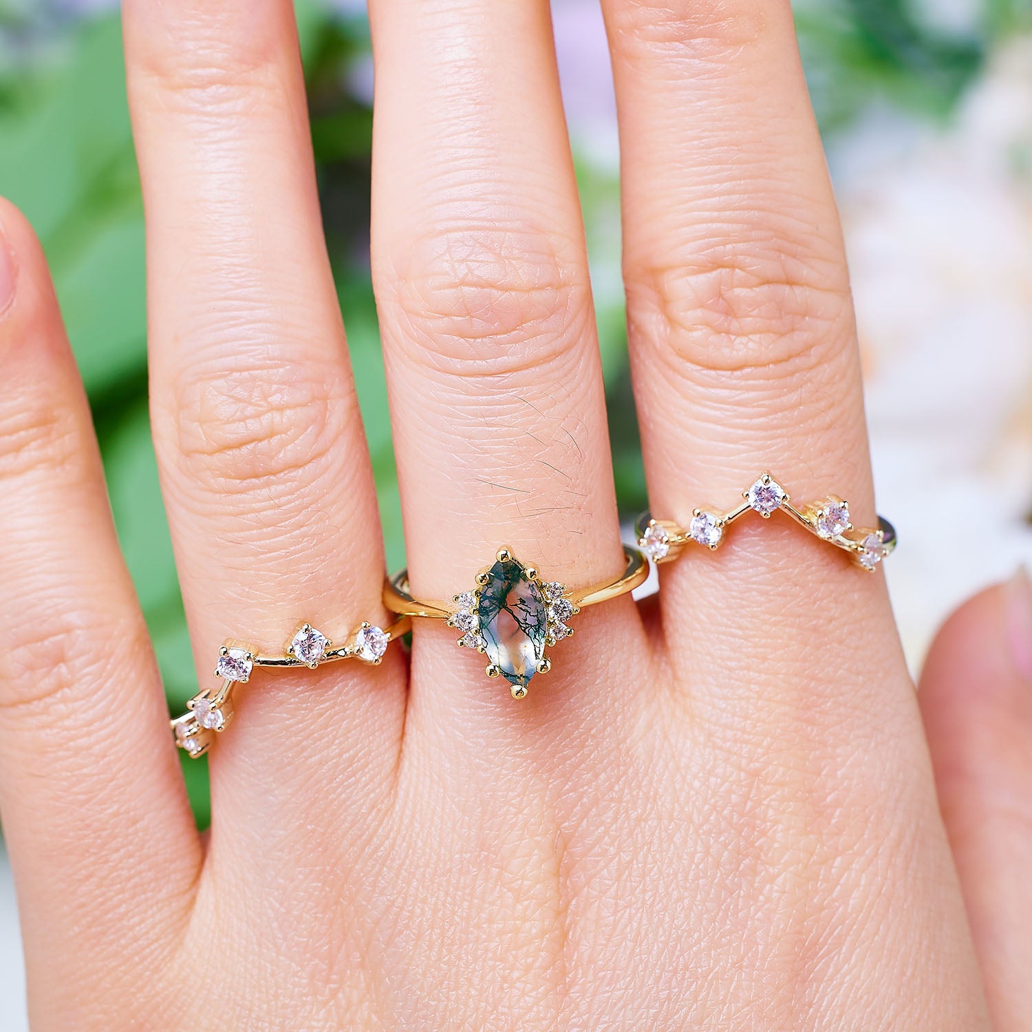 Luminary Moss Agate Stacking Set Ring