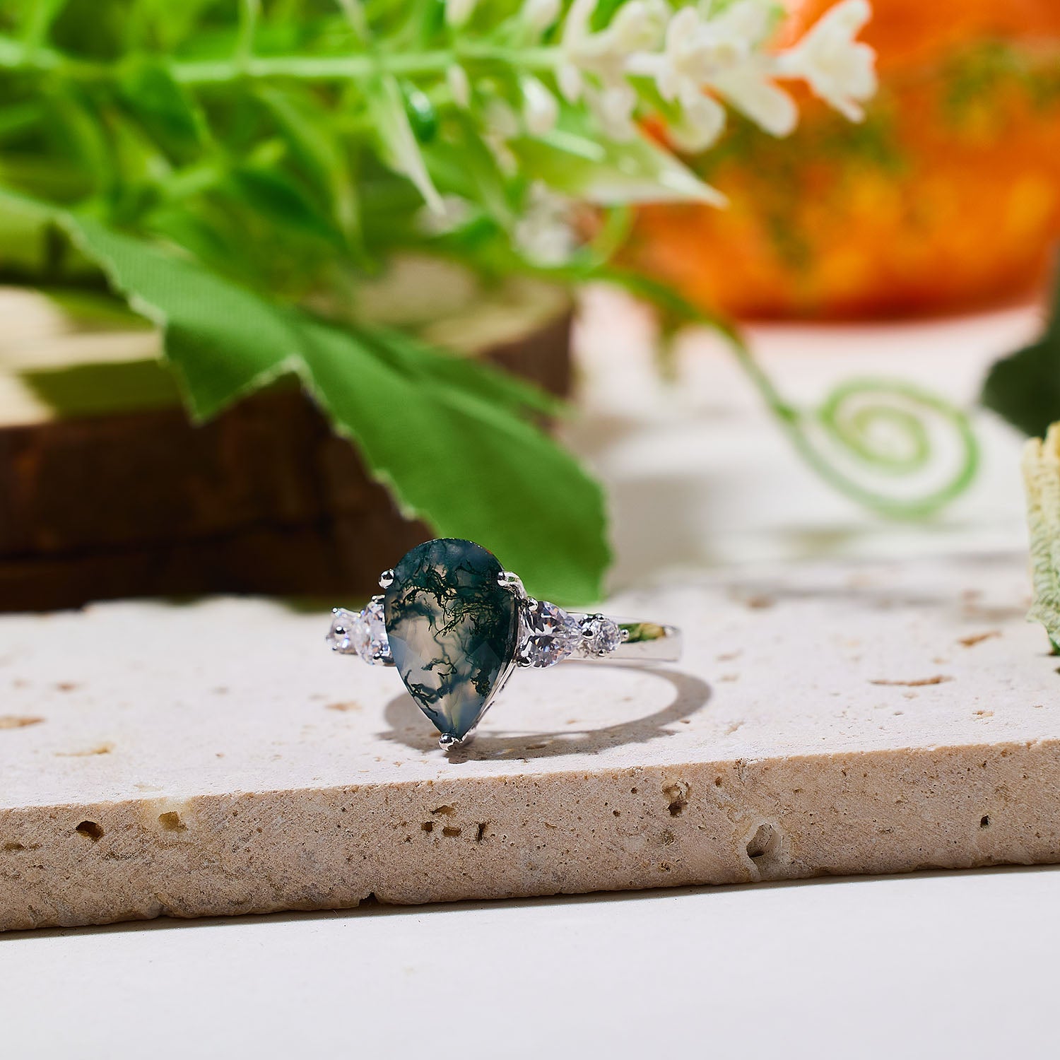 Everglade Moss Agate Ring