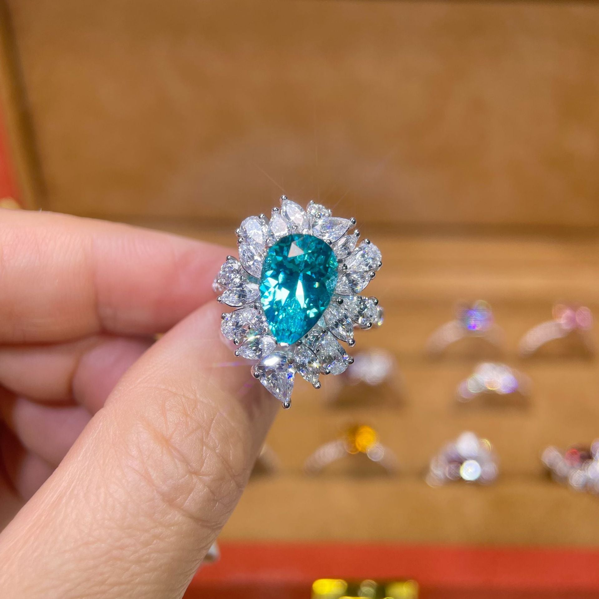 Celeste Halo Pear Cut Tourmaline Ring