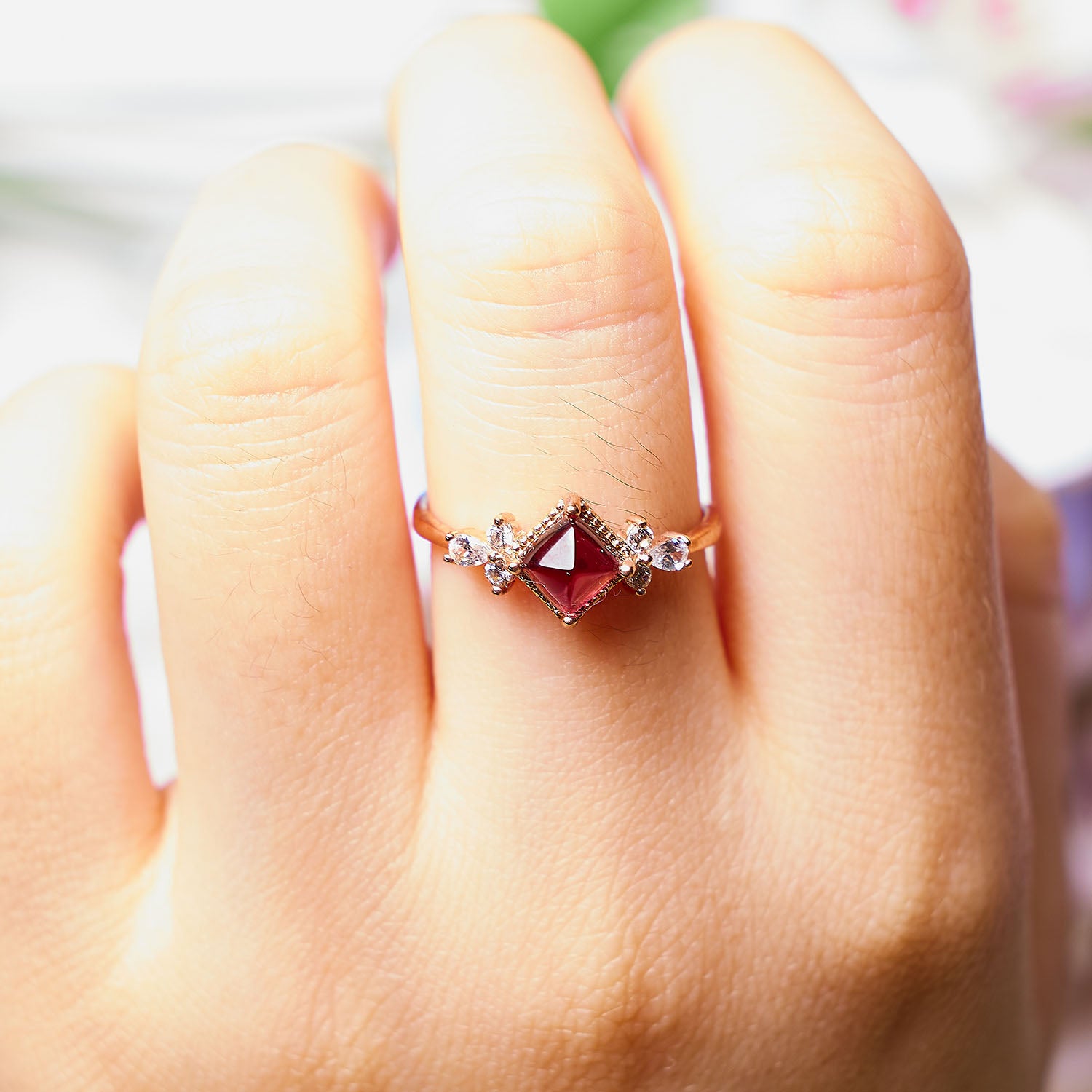 Rosy Twilight Red Garnet Ring