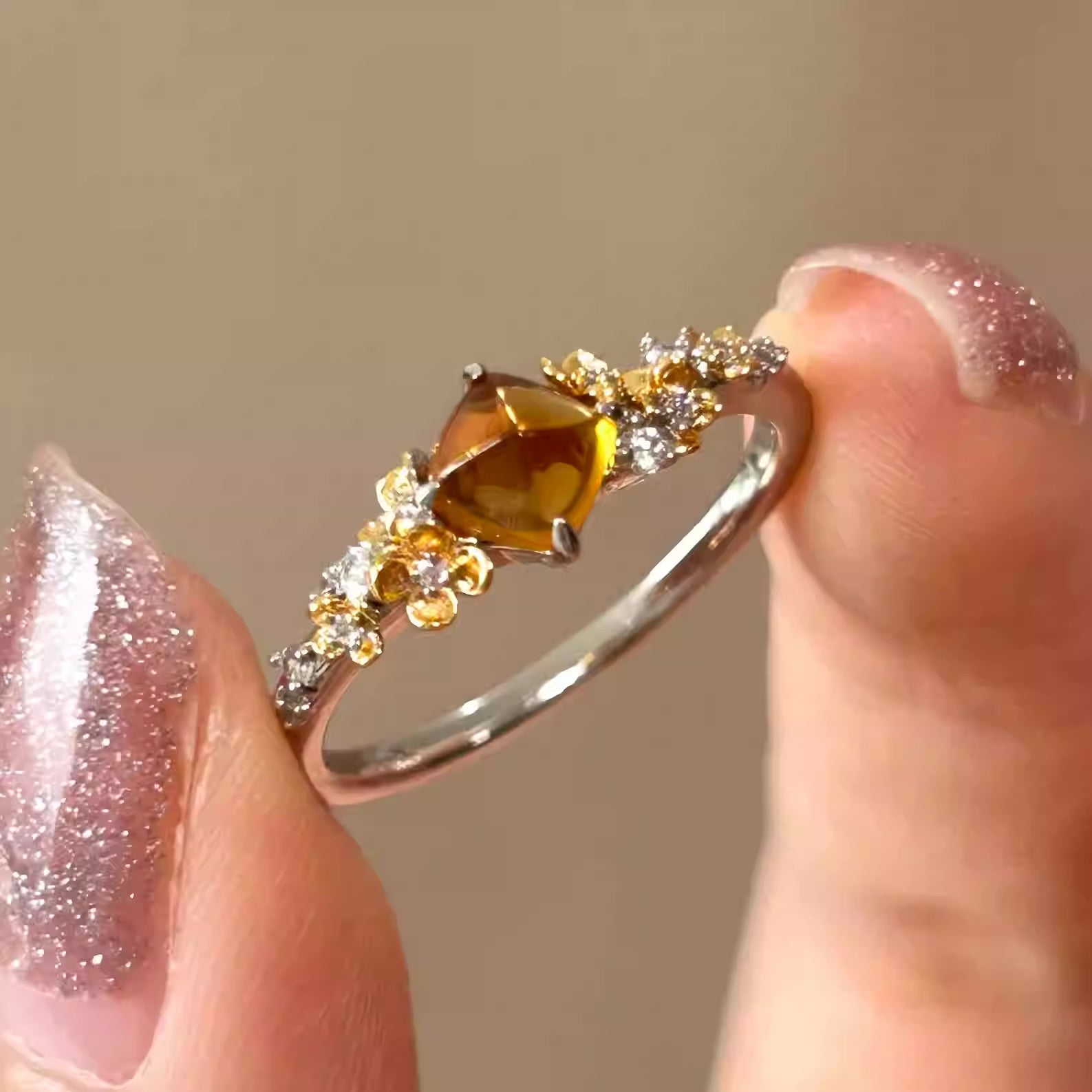 Amber Petal Citrine Ring
