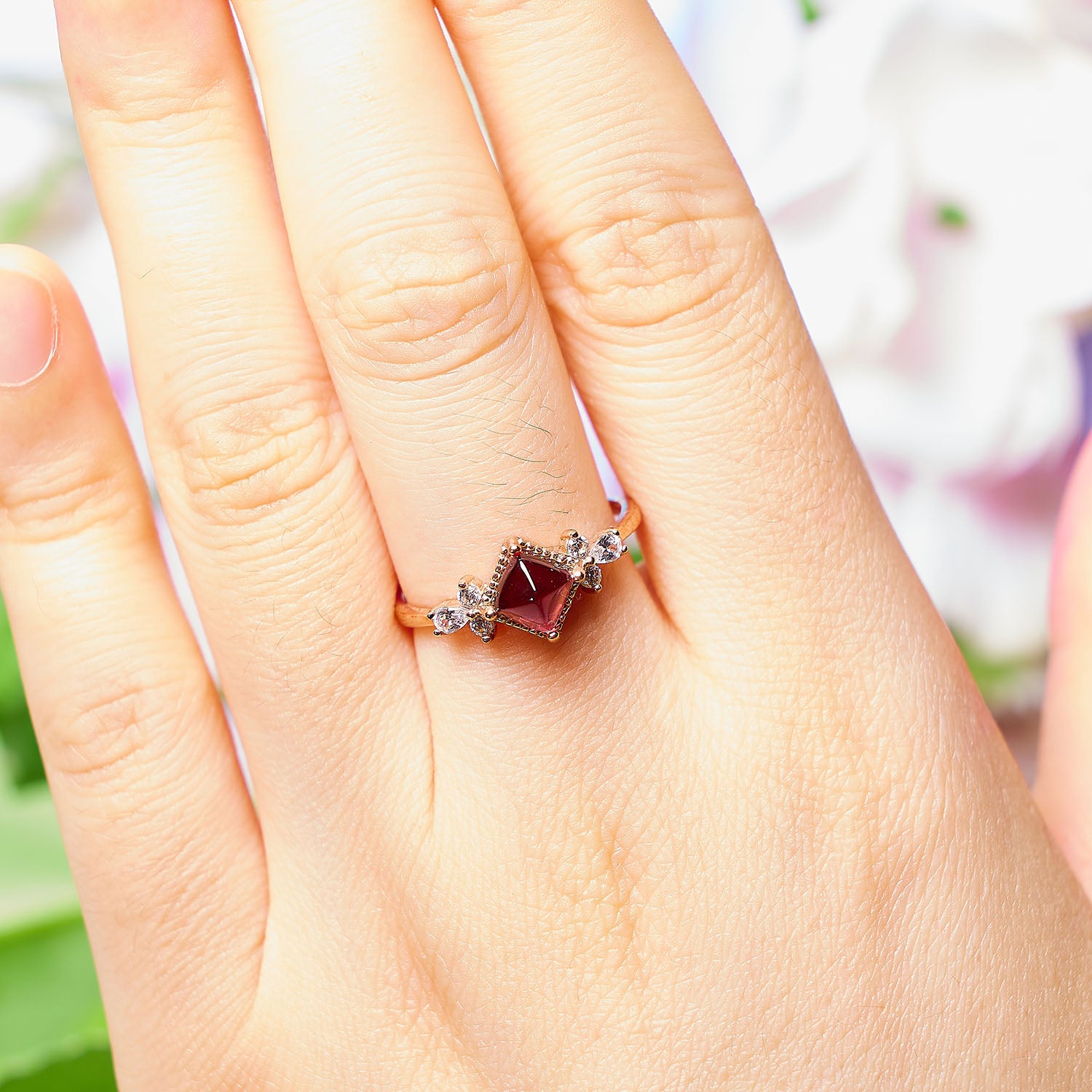 Rosy Twilight Red Garnet Ring