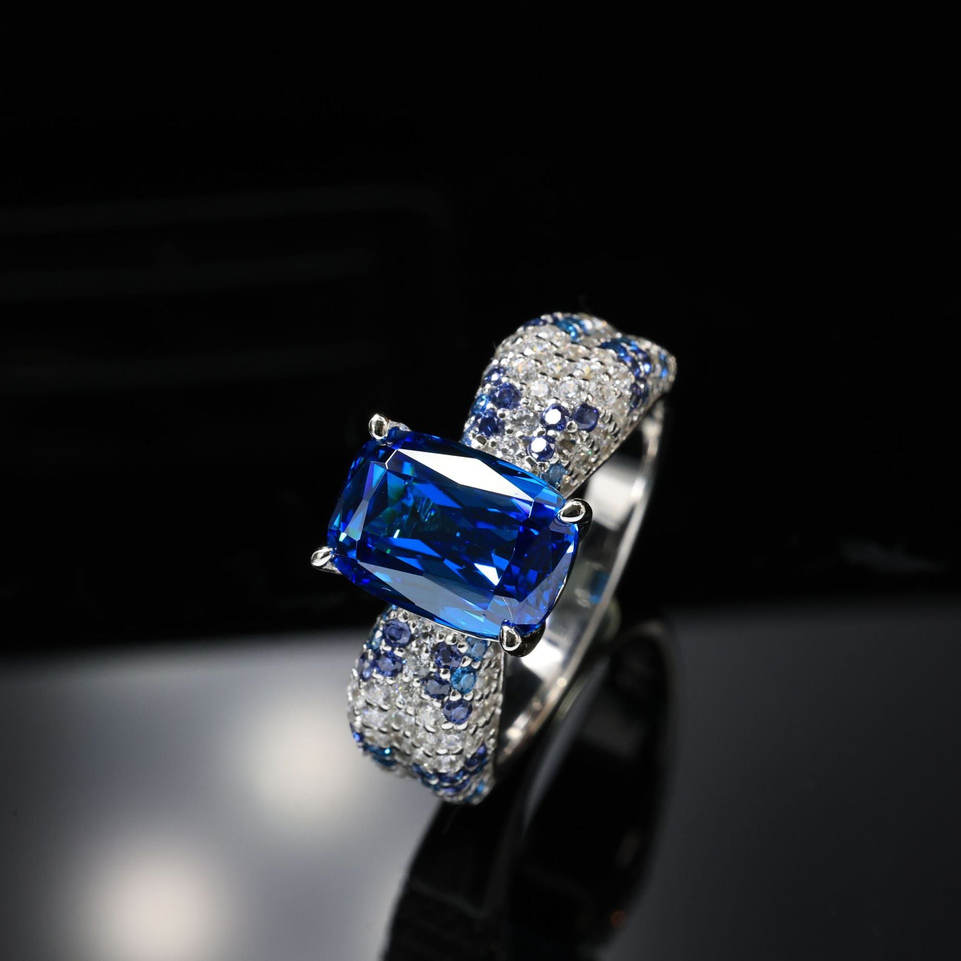 Midnight Aura Cushion Cut Sapphire Ring