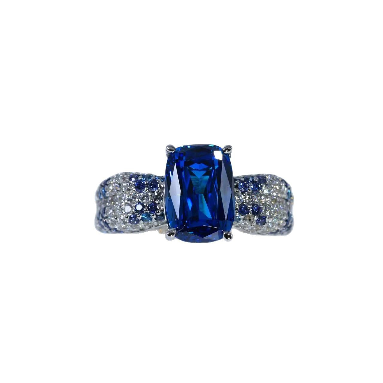 Midnight Aura Cushion Cut Sapphire Ring