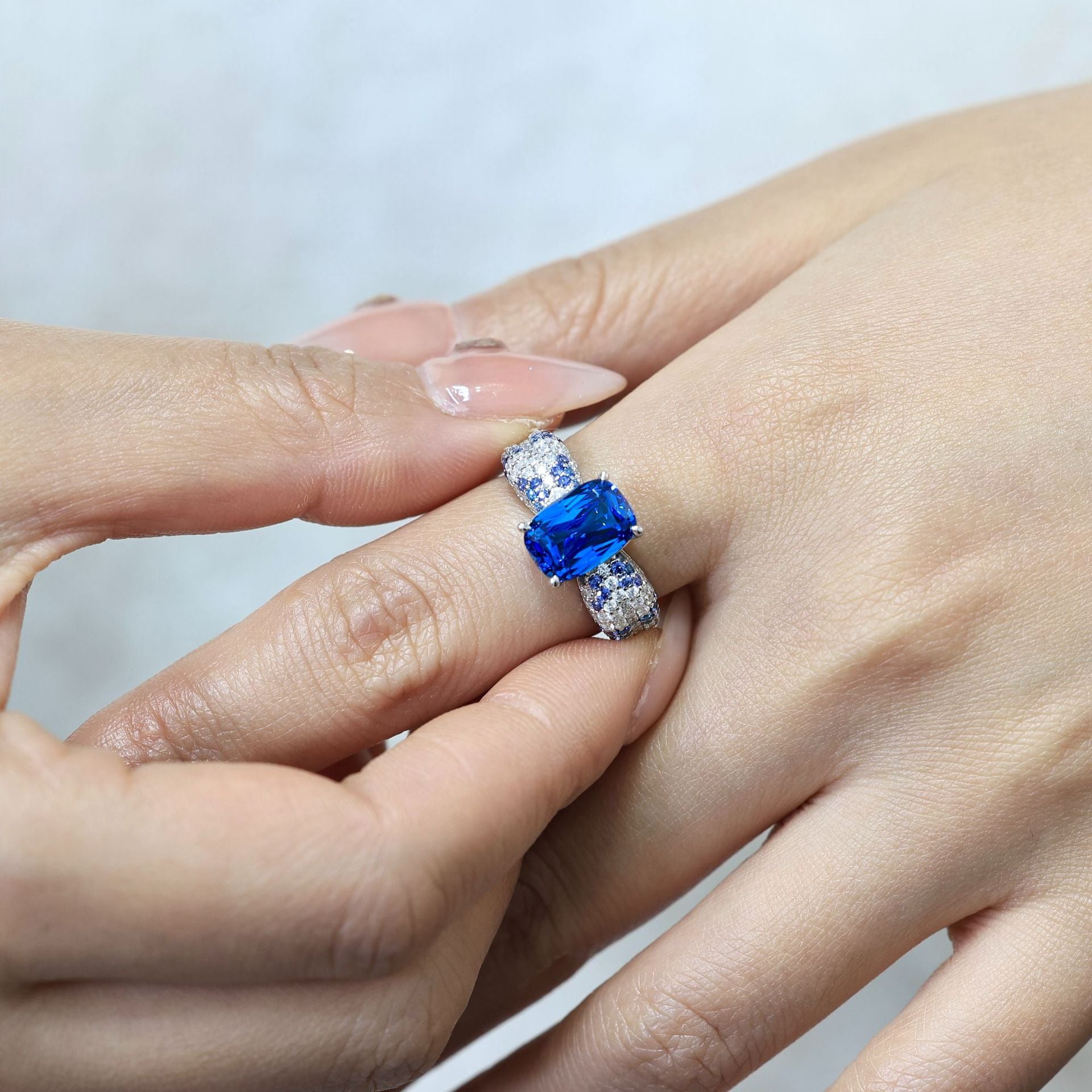 Midnight Aura Cushion Cut Sapphire Ring