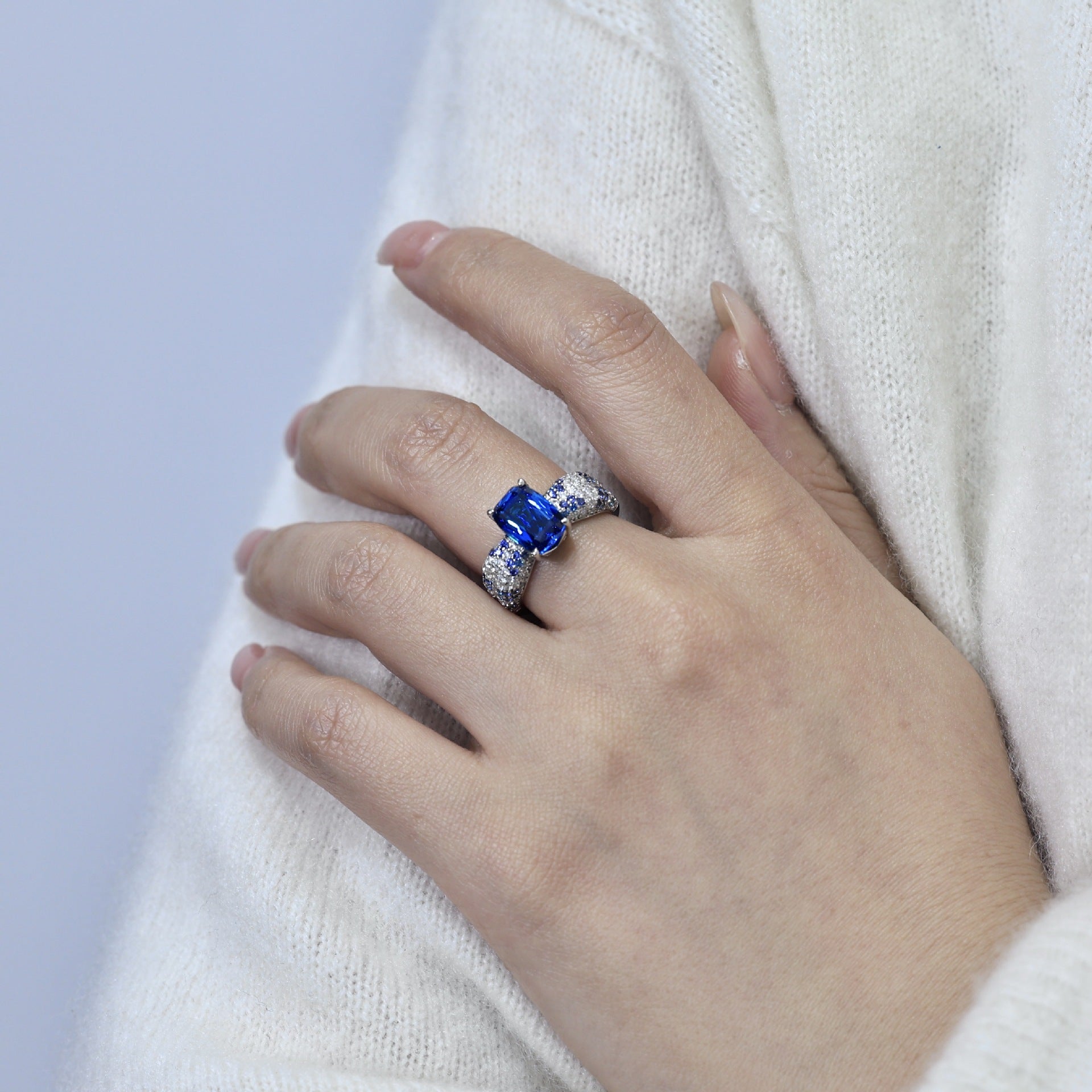 Midnight Aura Cushion Cut Sapphire Ring