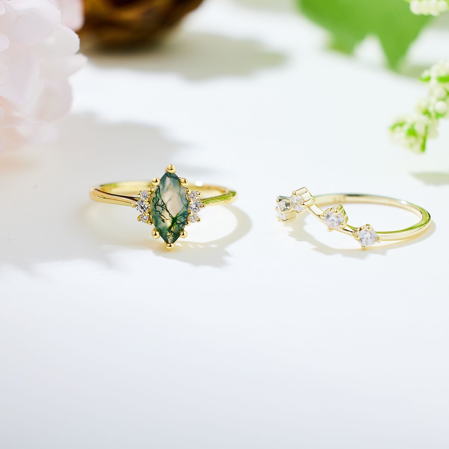 Luminary Moss Agate Stacking Set Ring
