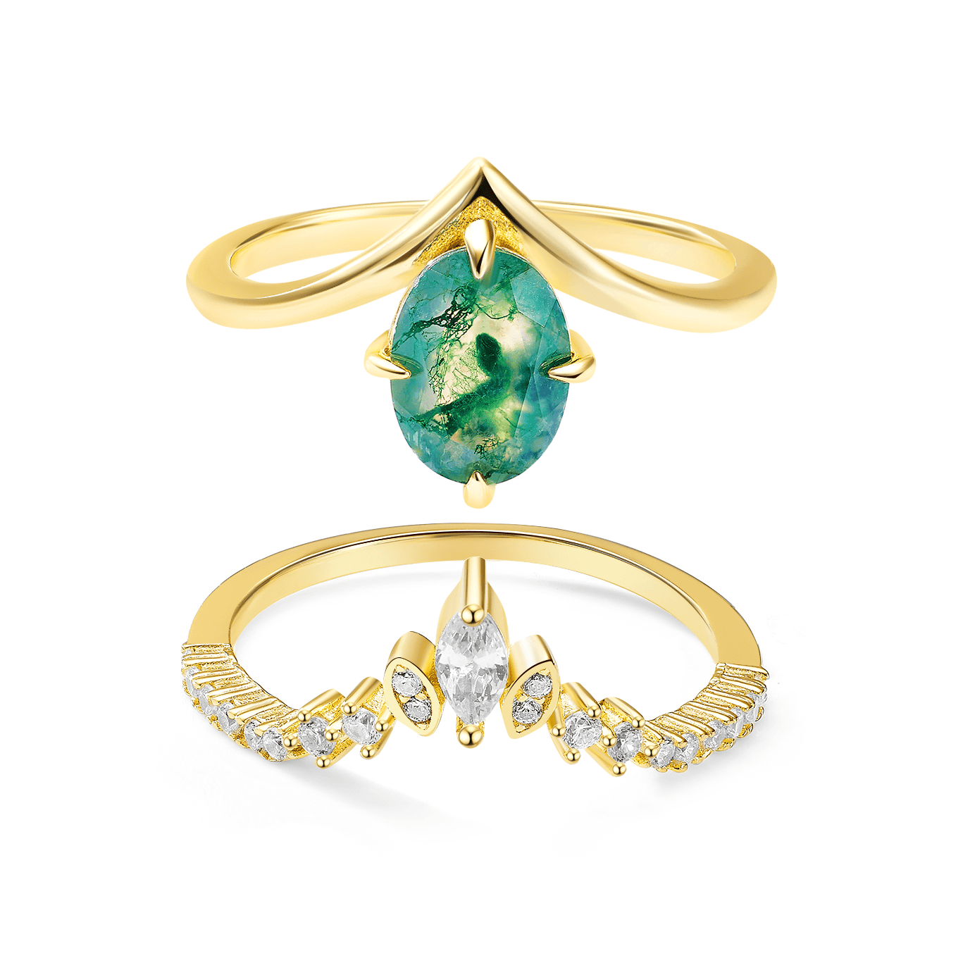 Sunpetal Moss Agate Stacking Set Ring