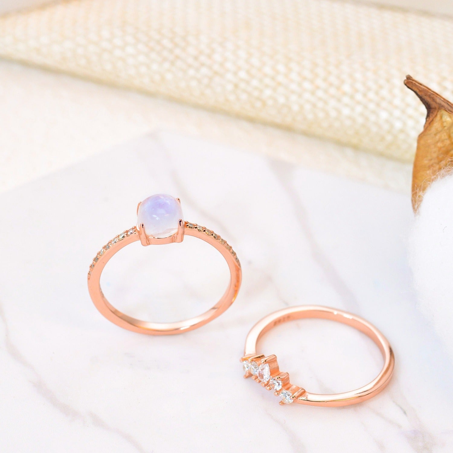 Aurora Moonstone Ring Set