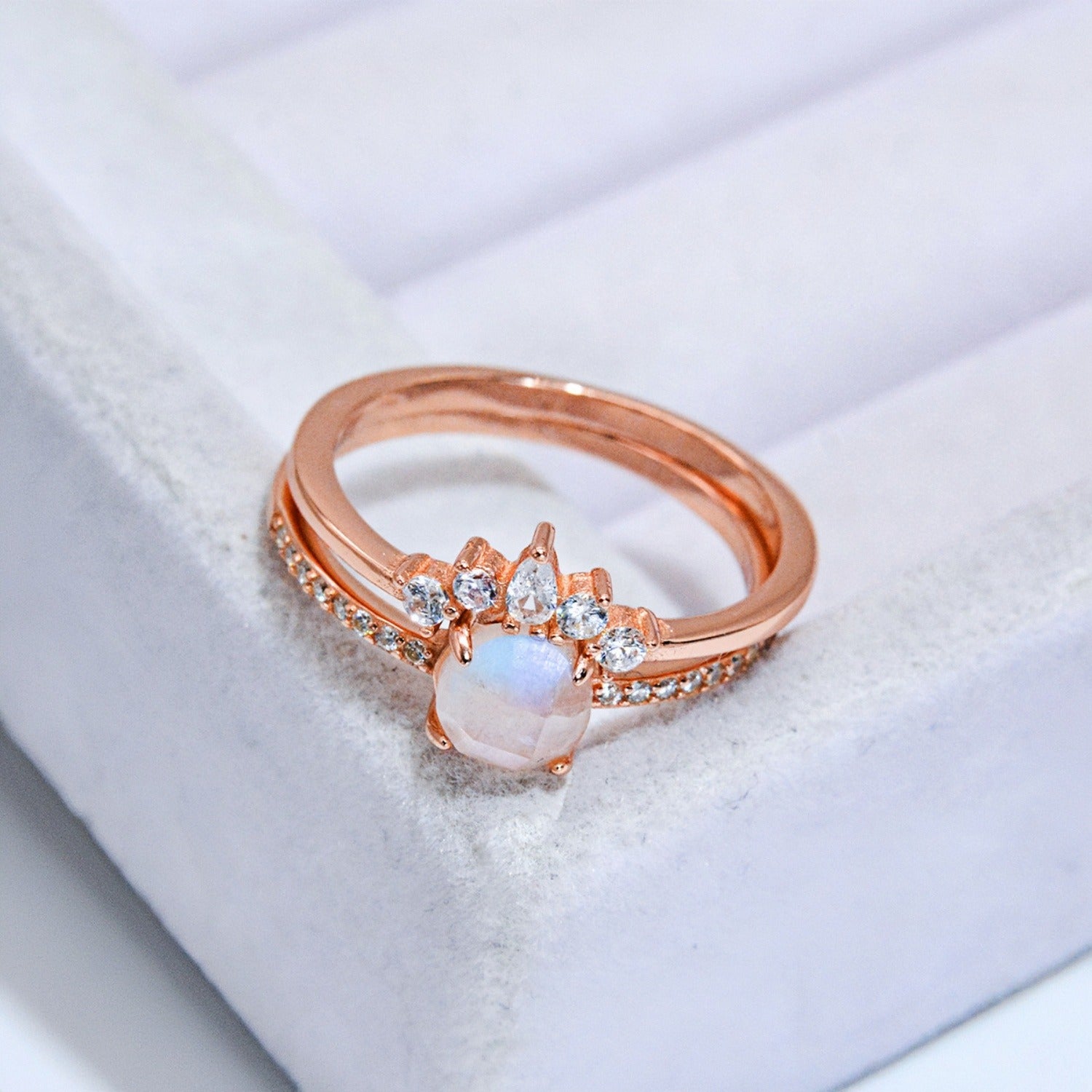 Aurora Moonstone Ring Set