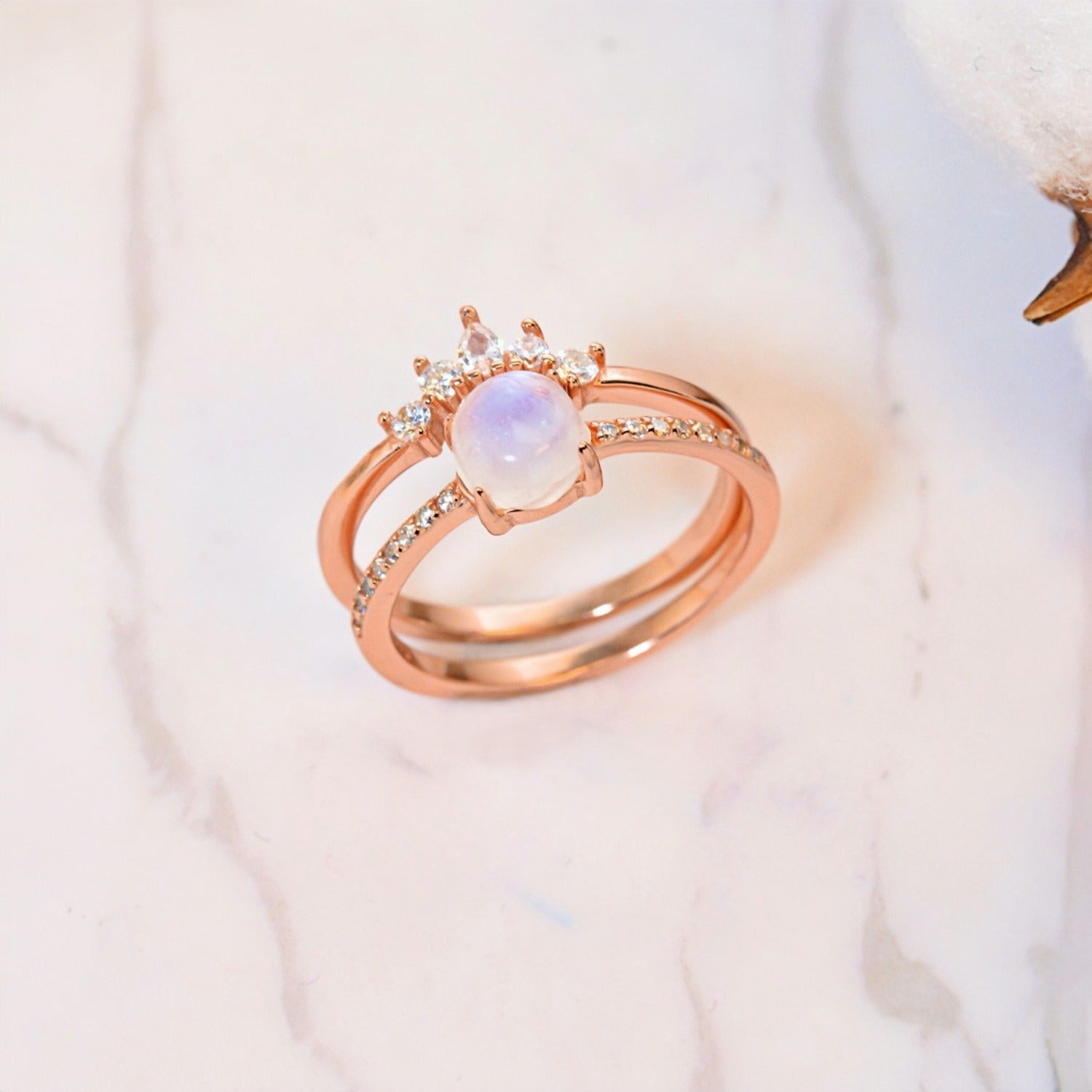 Aurora Moonstone Ring Set