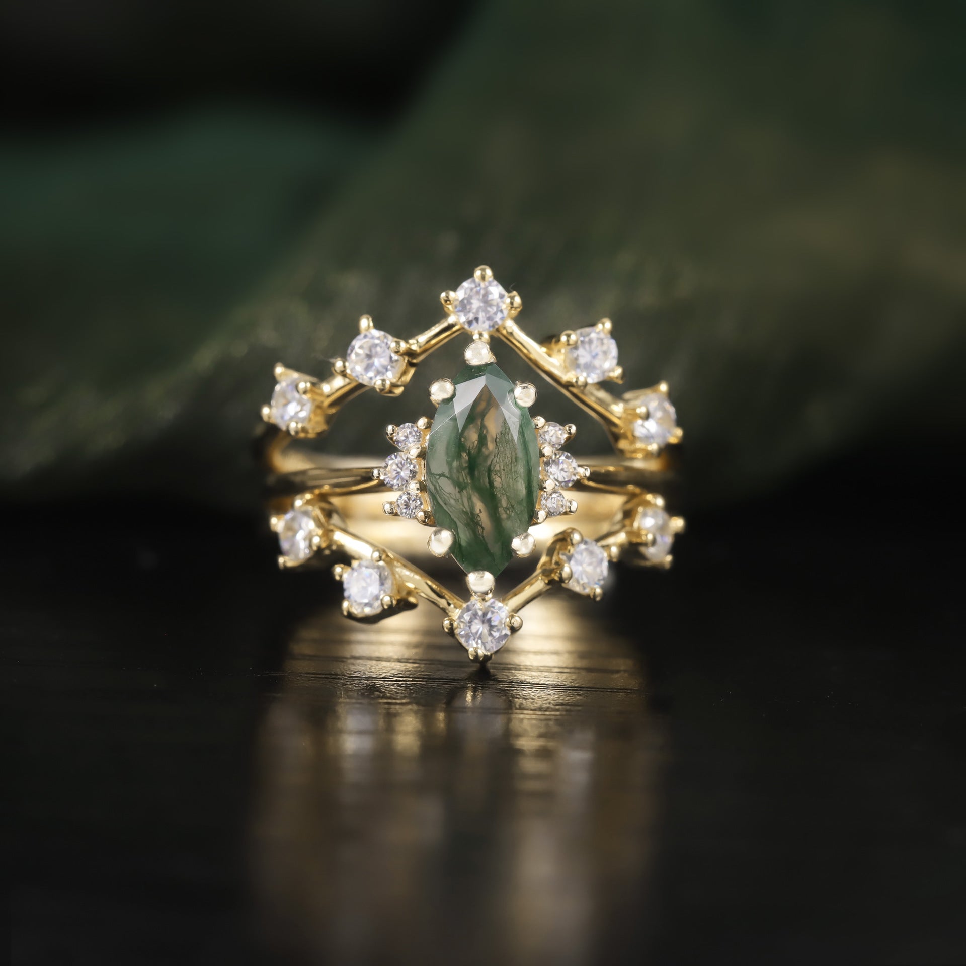 Victorian Lace Moss Agate Ring Set