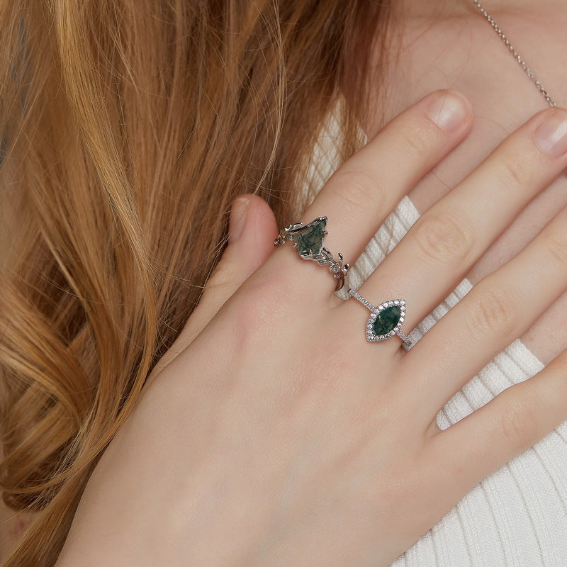 Olive Branch Moss Agate Ring