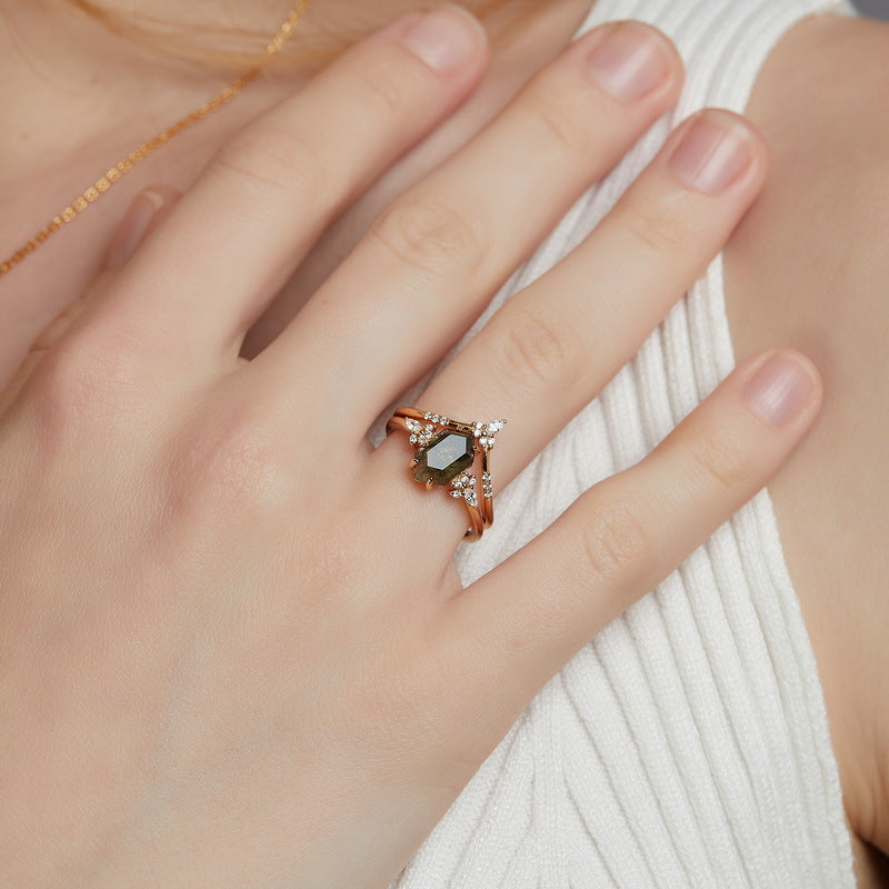 Woodland and Victorian Lace Moss Agate Ring Set