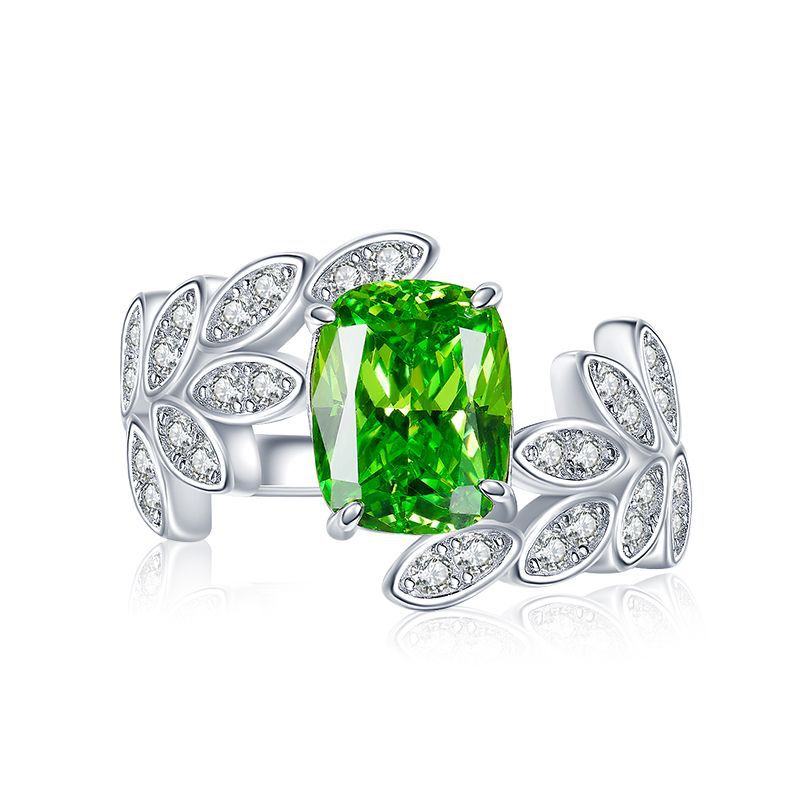 Green Diamond Leaf  Ring