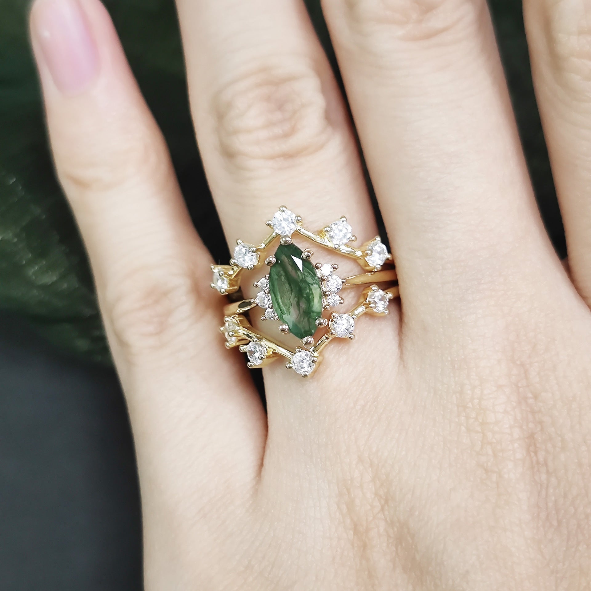 Victorian Lace Moss Agate Ring Set