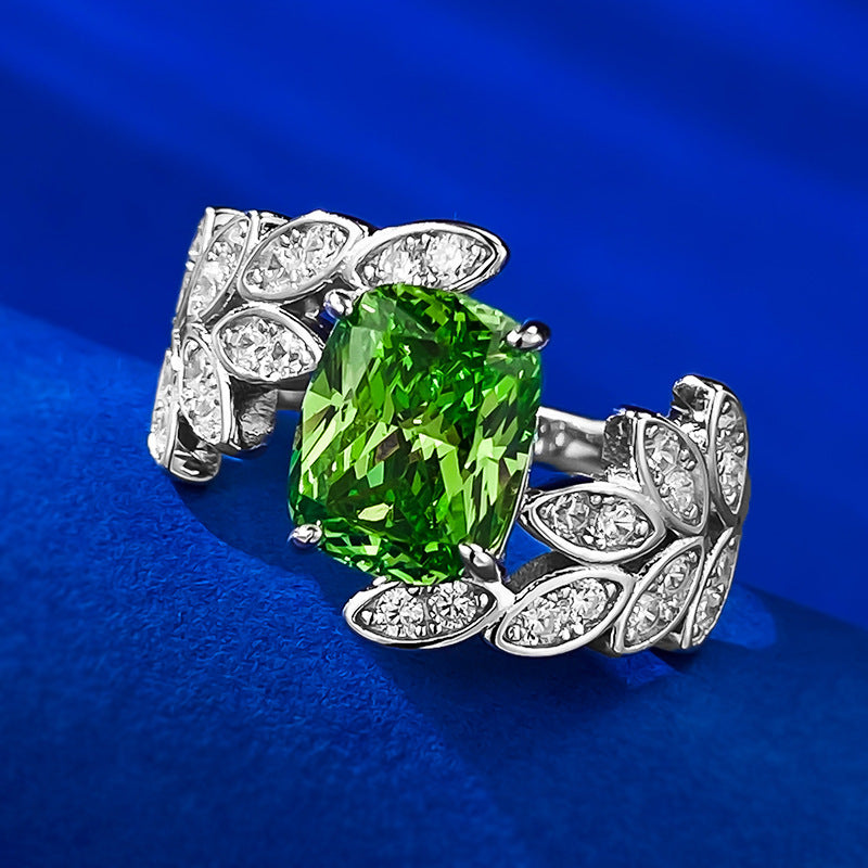 Green Diamond Leaf  Ring