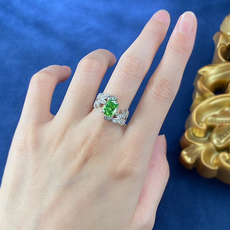 Green Diamond Leaf  Ring