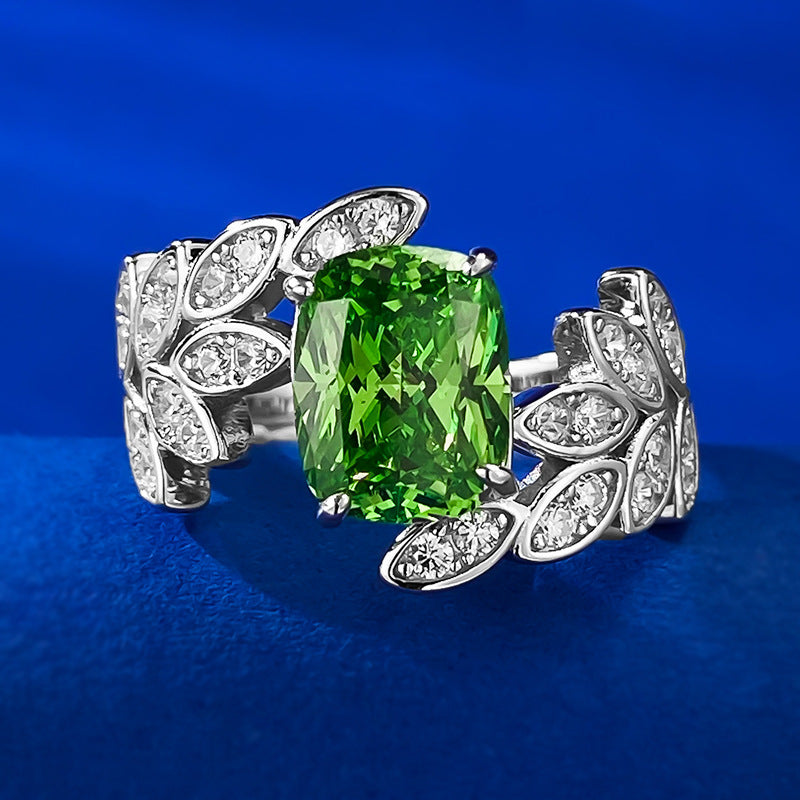 Green Diamond Leaf  Ring