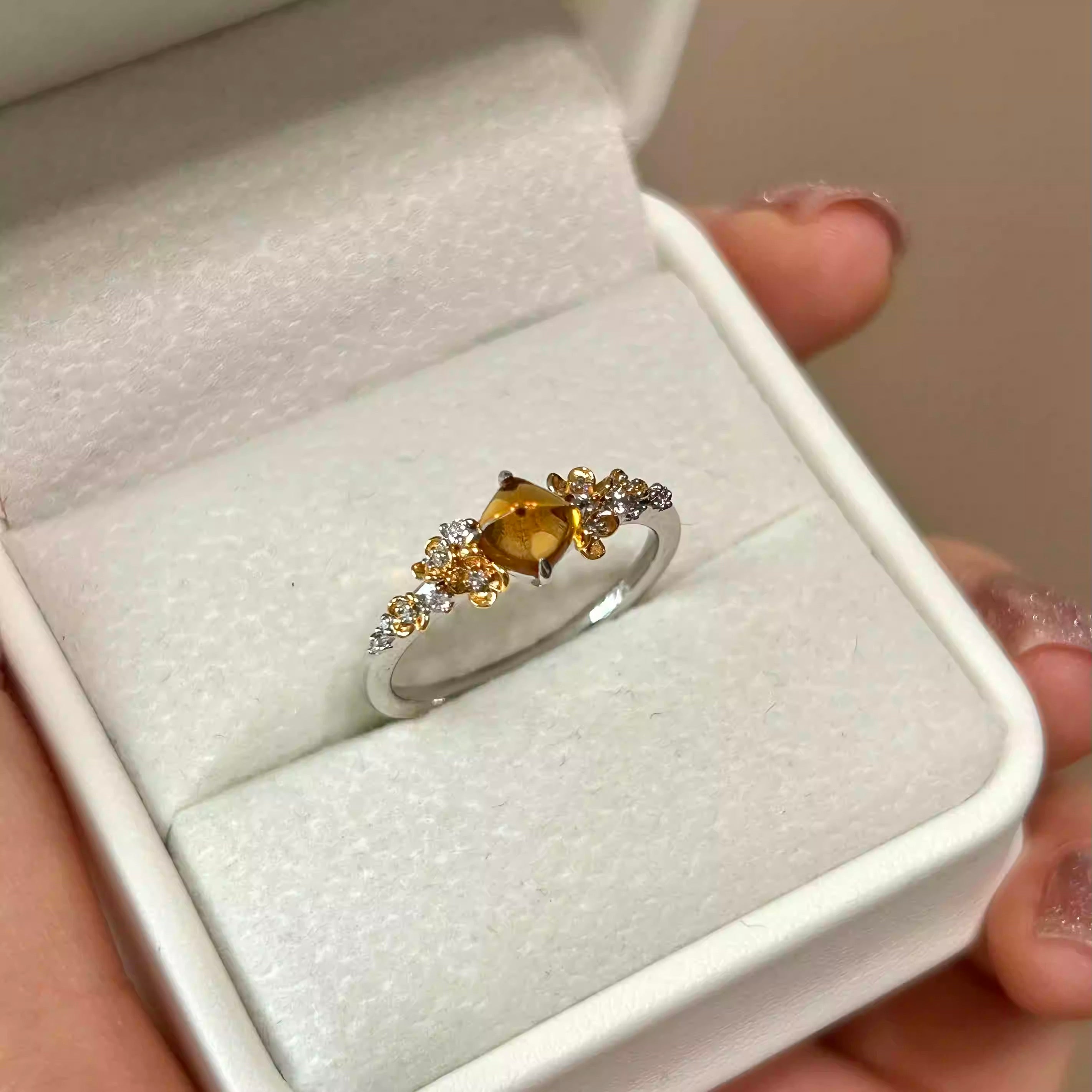Amber Petal Citrine Ring