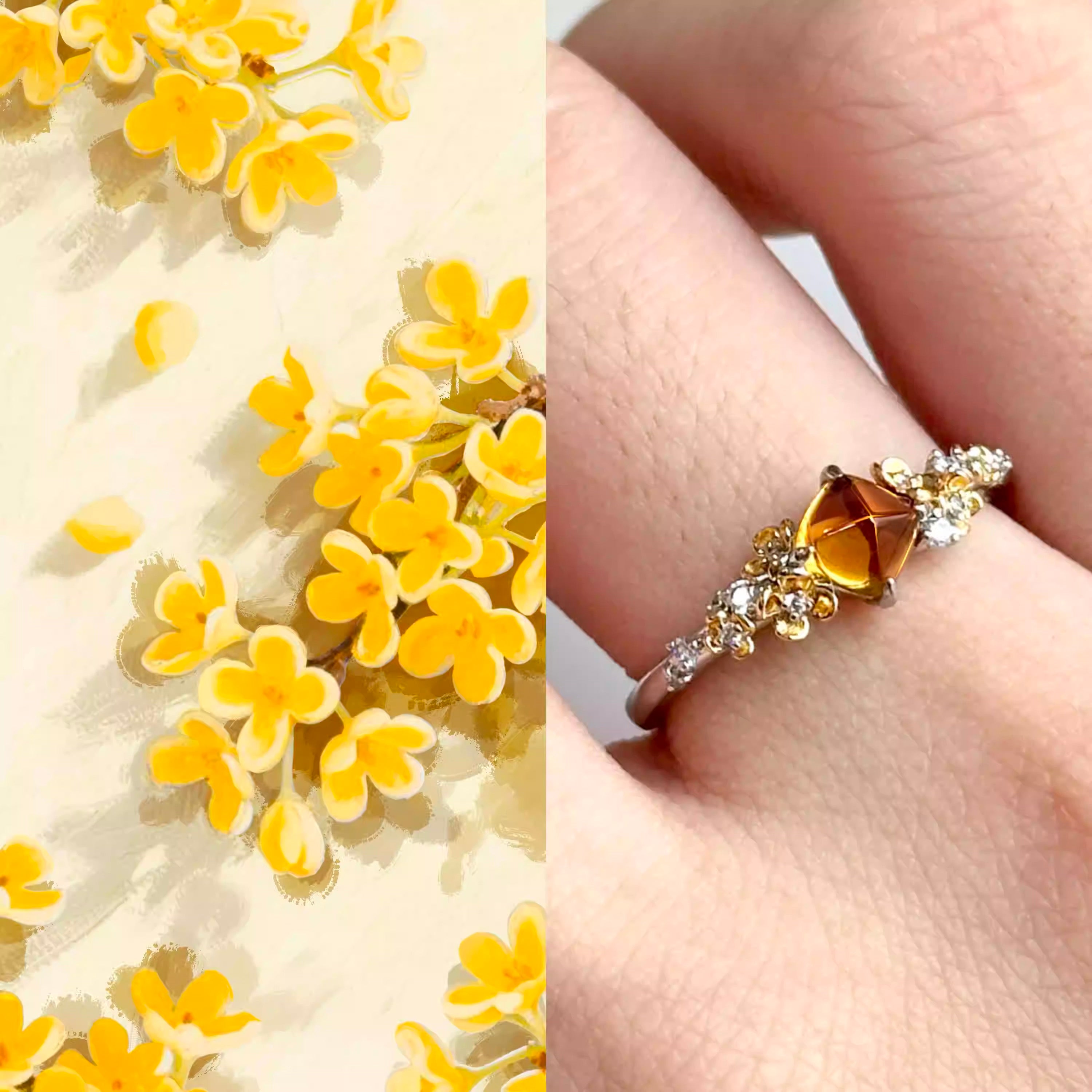 Amber Petal Citrine Ring